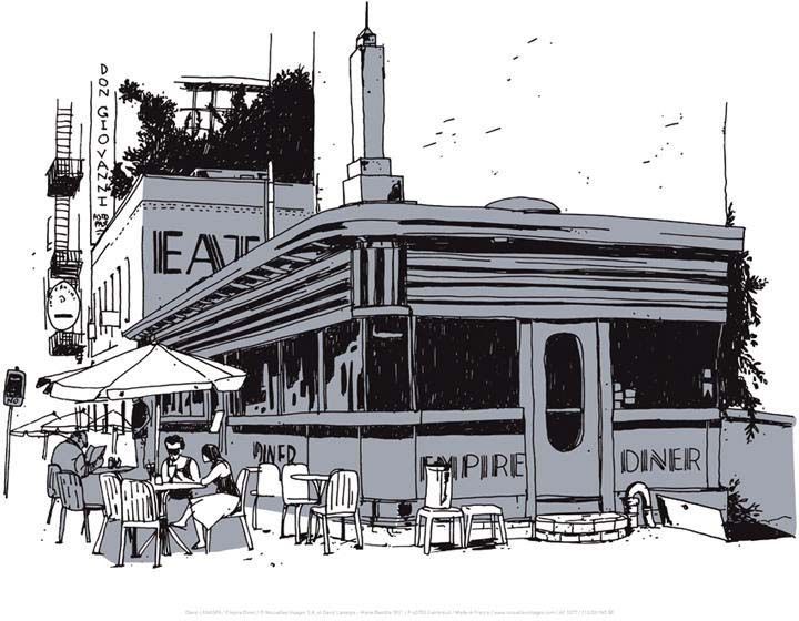 Affiche croquis en noir et blanc Empire Diner - David Lanaspa 30x40 cm