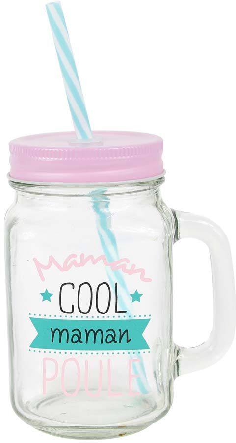 Gobelet en verre avec paille Maman cool 45 cl