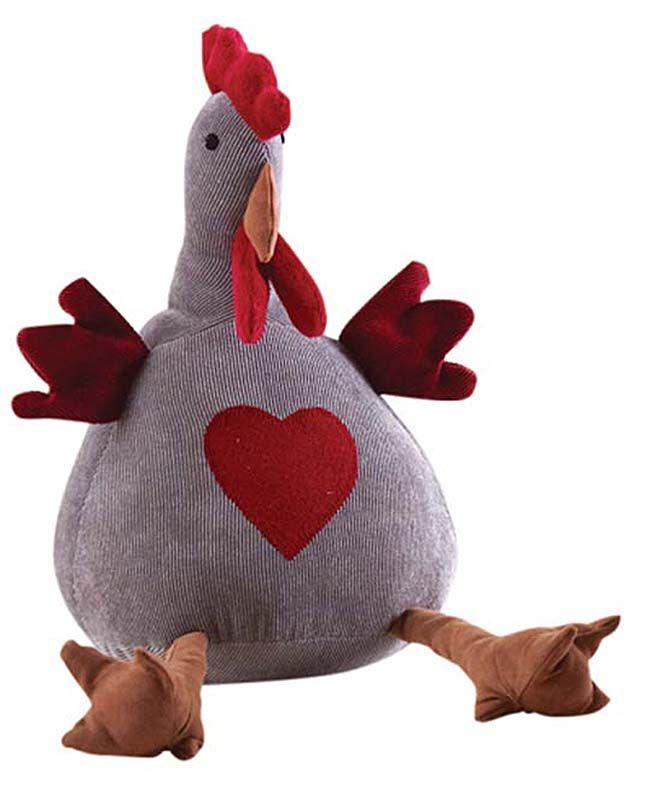 Cale-porte poule en velours avec coeur 31 cm