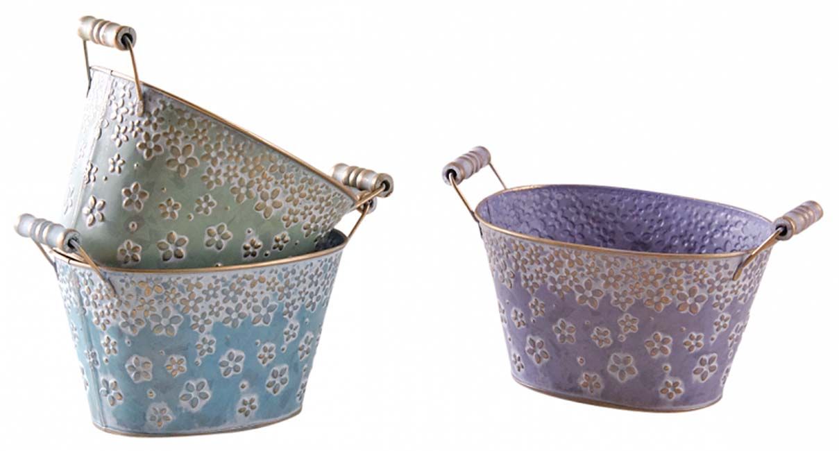 Corbeille ovale en métal motif fleurs 18 cm (Lot de 3)