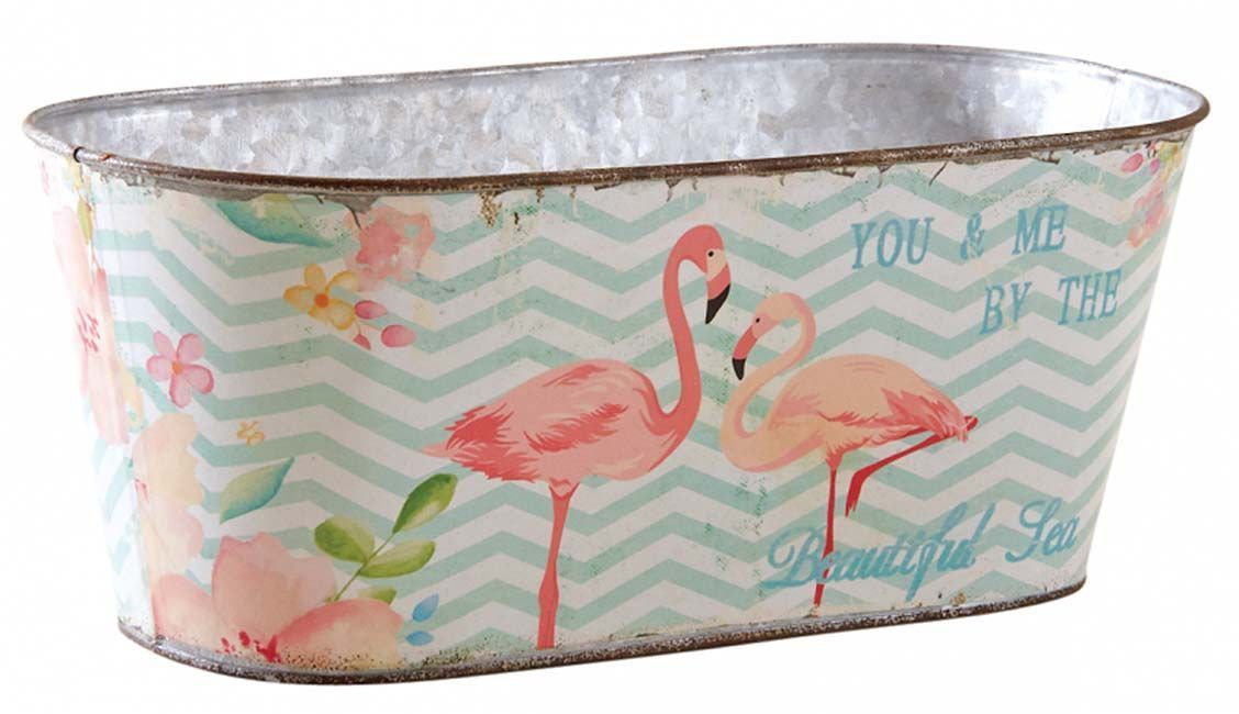 Corbeille ovale en métal flamants roses 32 cm