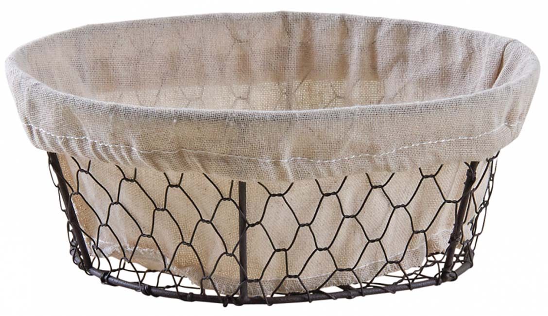 Corbeille ovale en grillage vieilli et jute