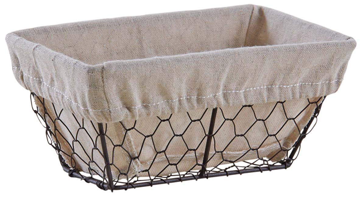 Corbeille rectangulaire en grillage vieilli et jute