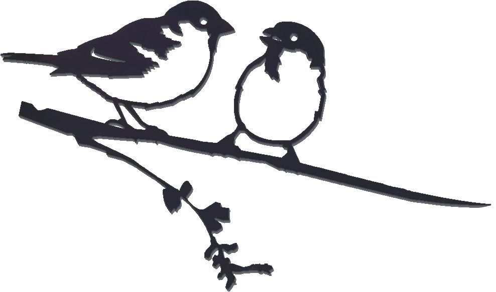 Oiseaux sur pique couple de moineaux en acier corten Hauteur 14cm