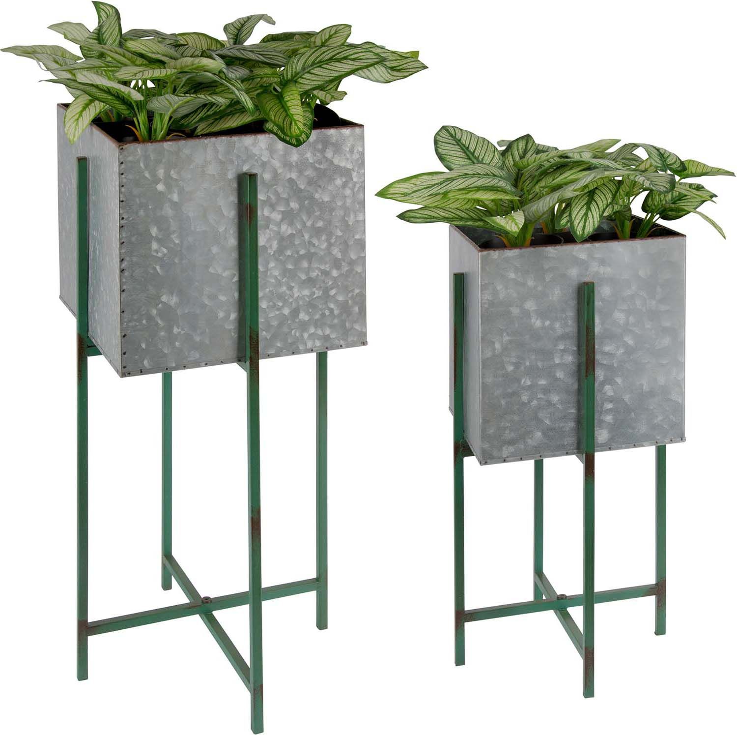 Bac à fleurs carré sur pied en fer (Lot de 2)