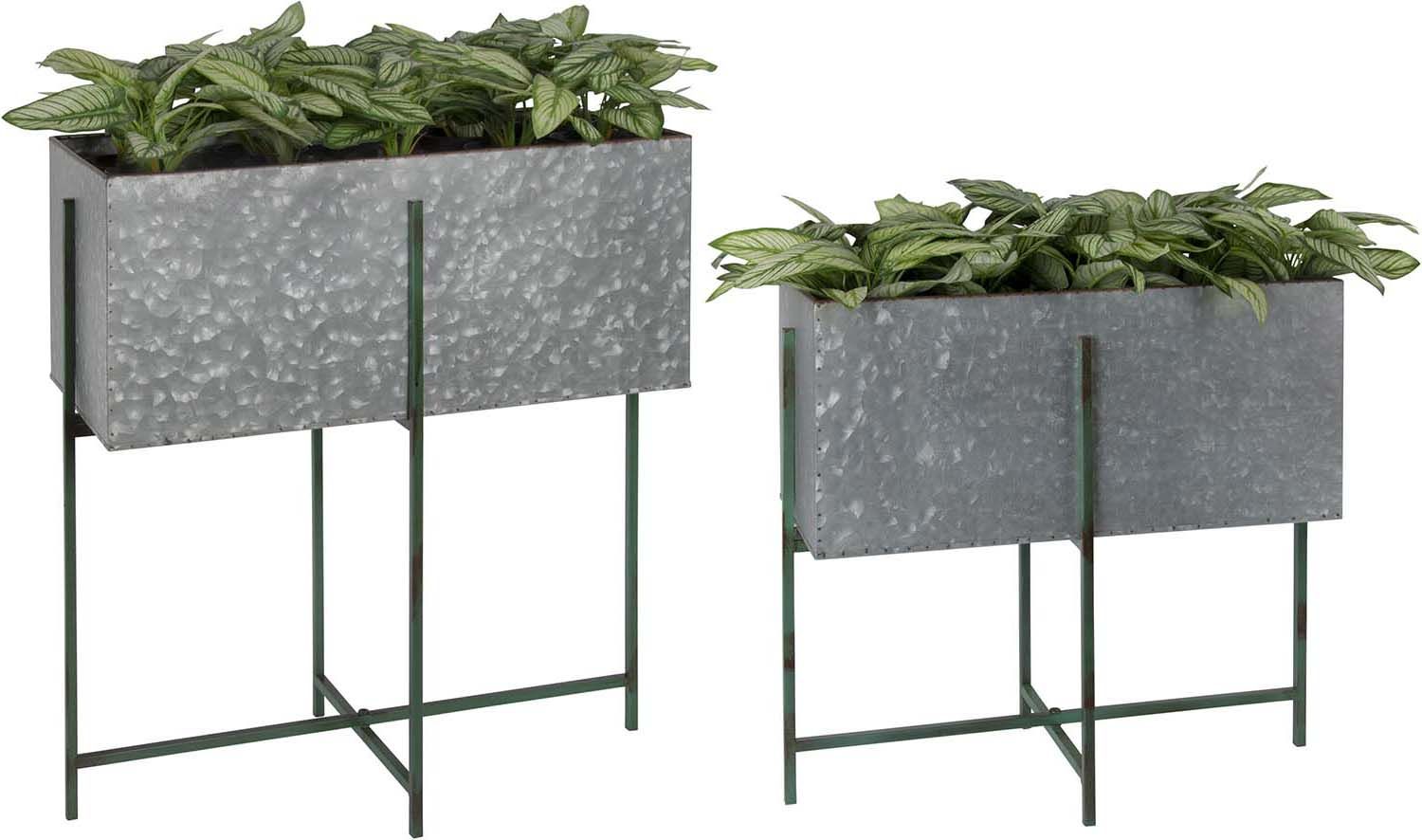 Bac à fleurs rectangulaire sur pied en fer (Lot de 2)