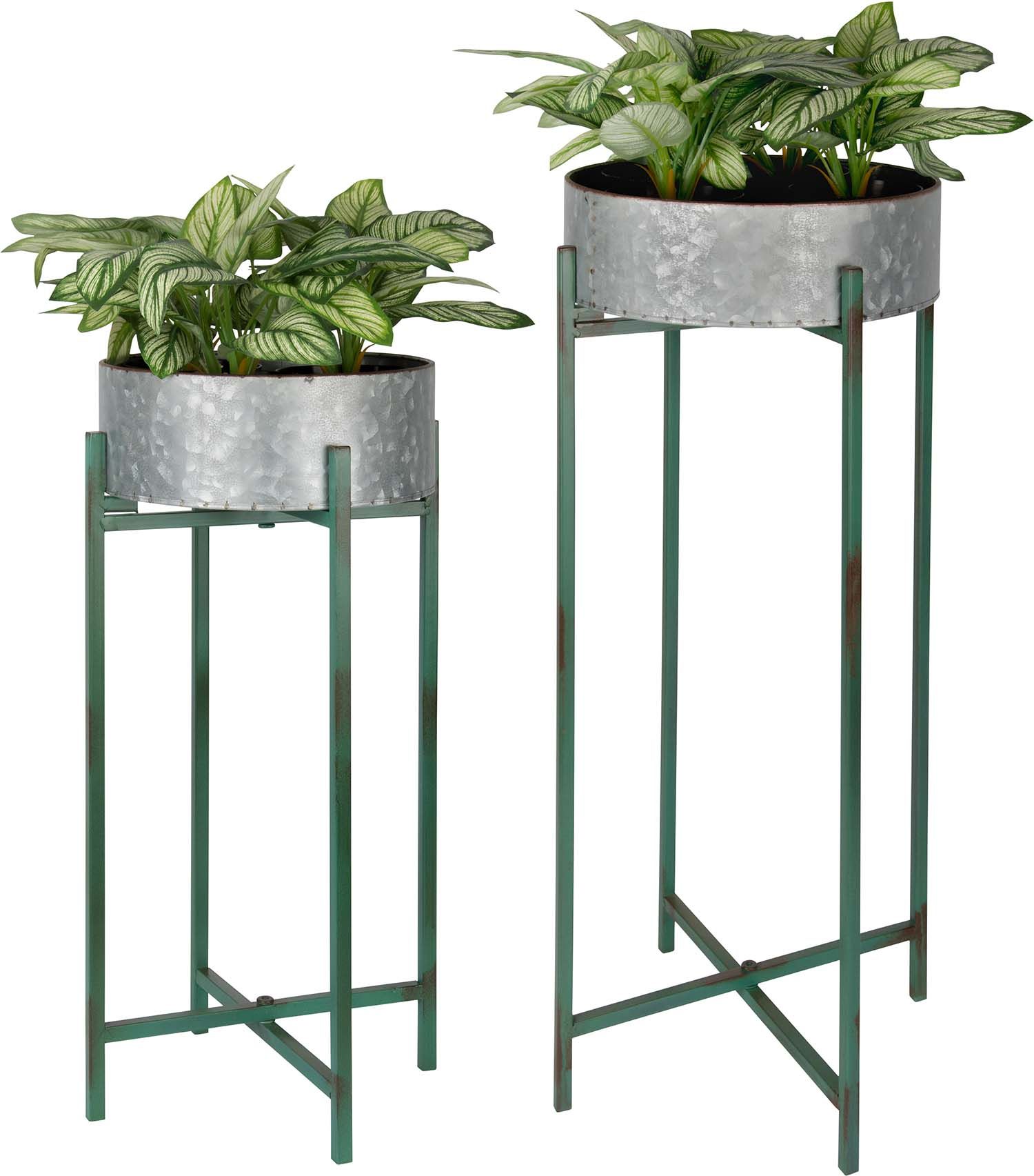 Jardinière ronde sur pied en fer (Lot de 2)