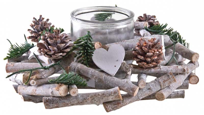 Photophore couronne de Noël en bois et verre
