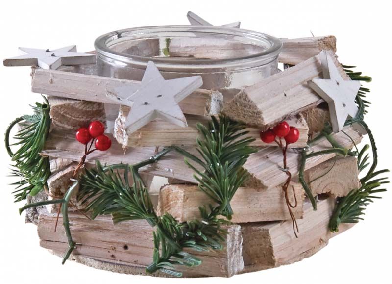 Photophore Noël en bois et verre