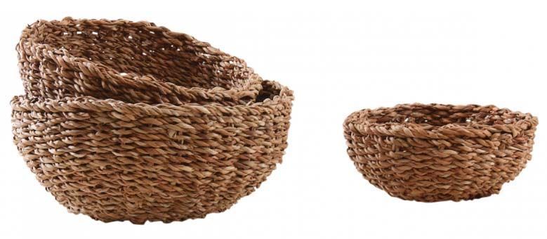 Corbeille ronde en jonc naturel (Lot de 3)