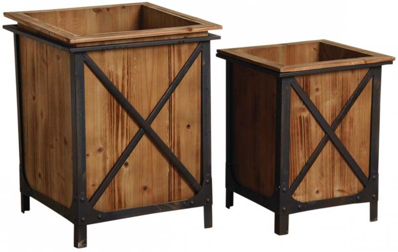 Cache-pot en pin et métal (Lot de 2)