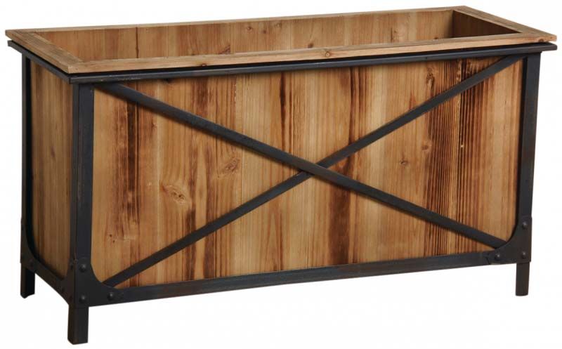 Jardinière en pin et métal noir