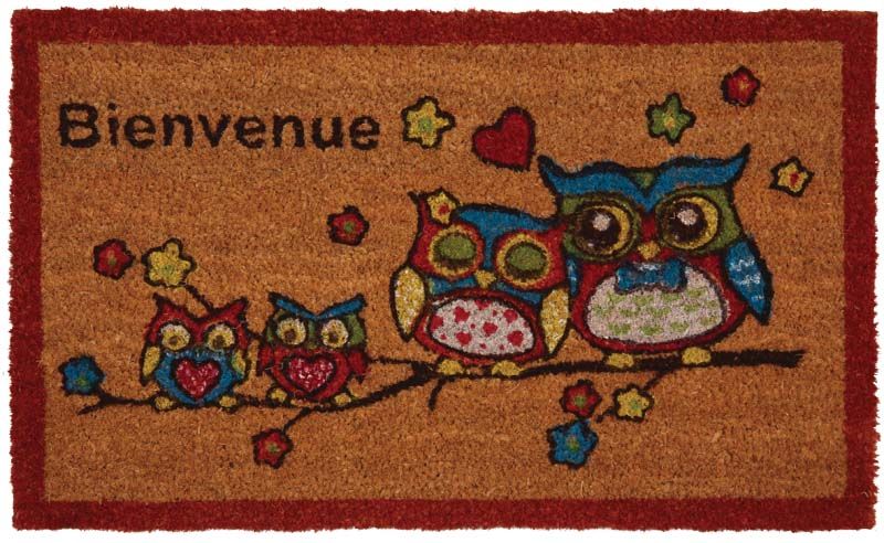 Paillasson en fibres de coco famille hiboux