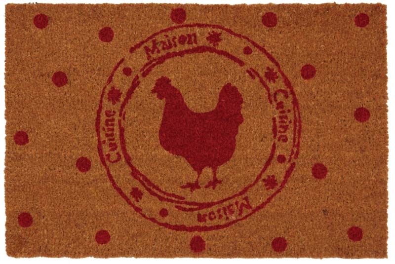 Paillasson en fibres de coco poule et pois rouges