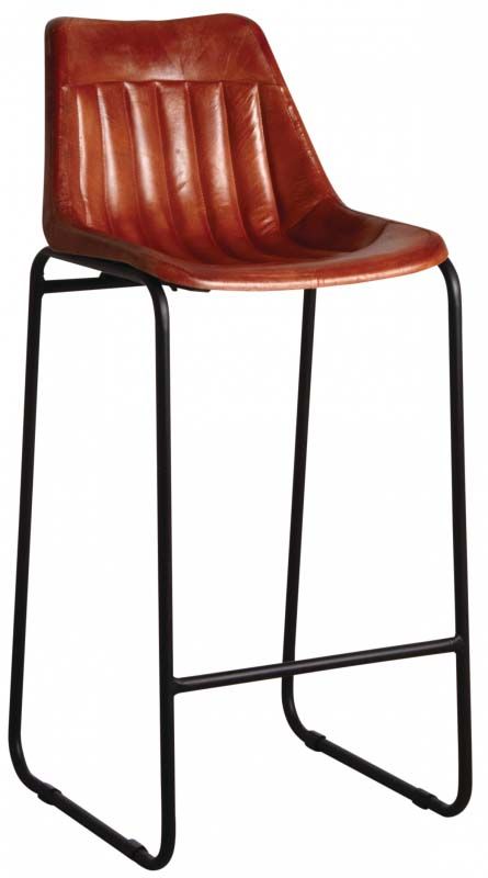 Tabouret de bar en cuir marron et pieds en métal