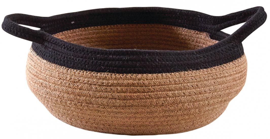 Corbeille ronde en jute naturelle et noire 2 anses