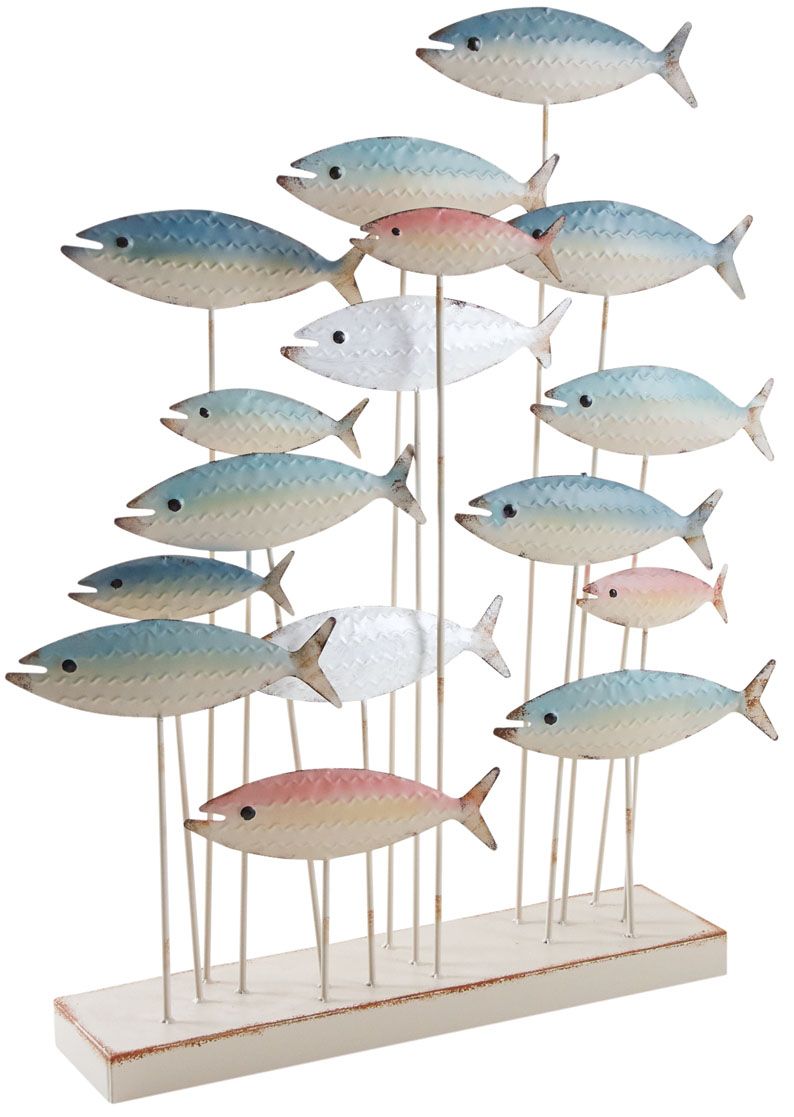 Banc de poissons en métal sur pied