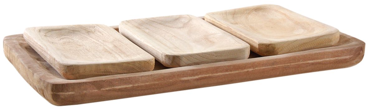 Plateau rectangulaire et 3 corbeilles assorties en paulownia