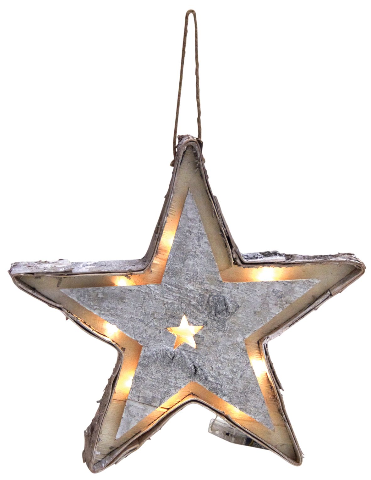 Etoile en bouleau blanchi avec led