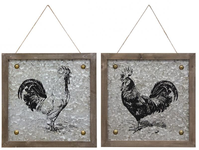 Cadre coq et métal et bois (Lot de 2)