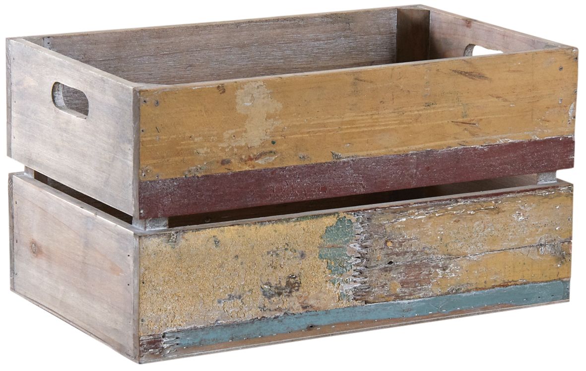 Caisse en bois recyclé multicolore