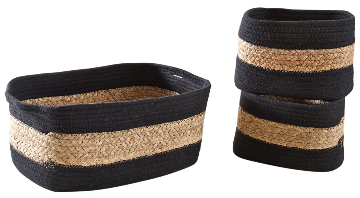 Corbeilles rectangulaires en jacinthe et coton (Lot de 3)