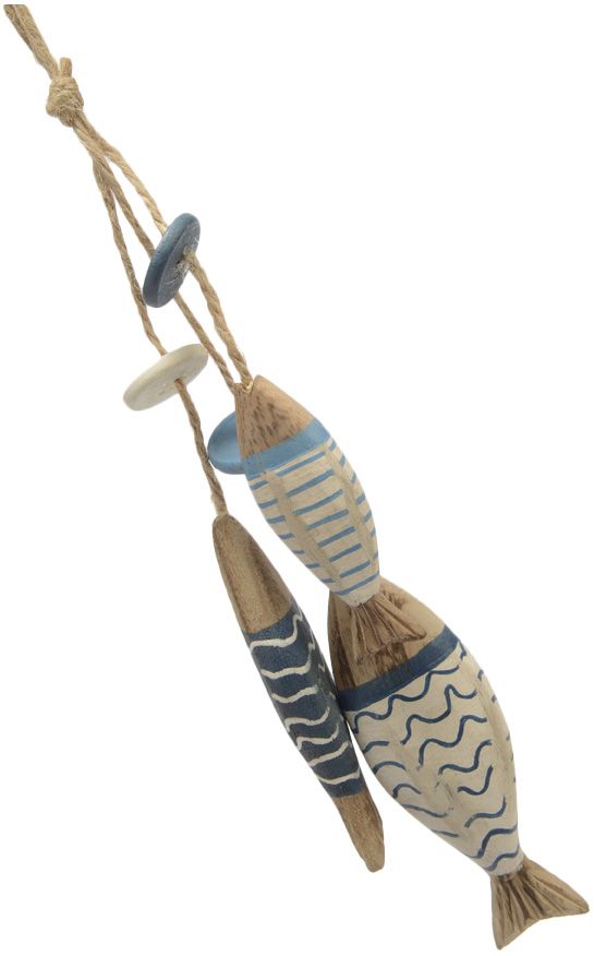 Suspension poissons en bois blanc et bleu