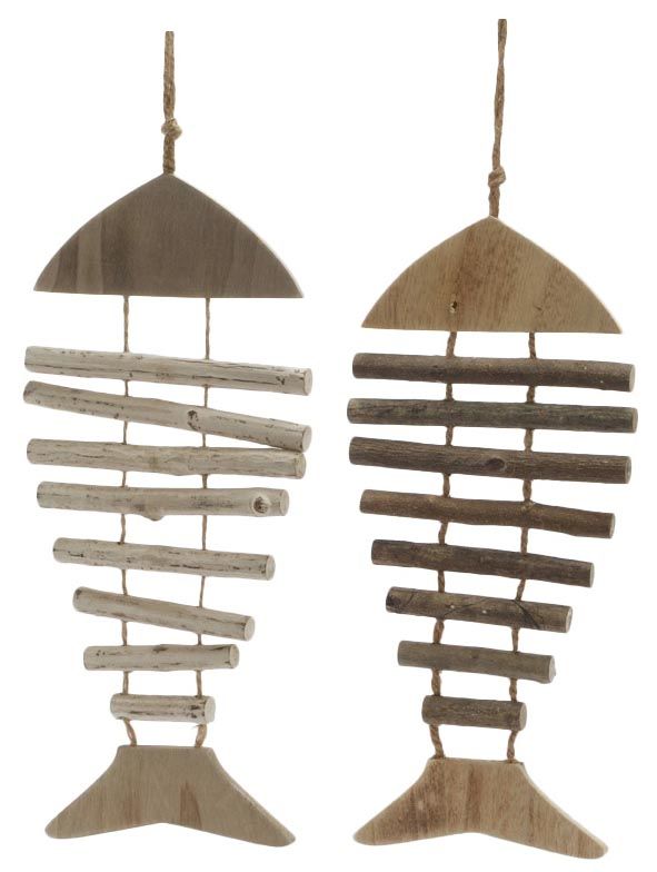 Suspension poissons en bois blanchi (Lot de 2)