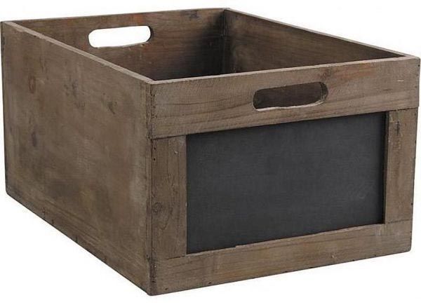 Caisse de rangement en bois avec ardoise 35 x 23 x 17,5 cm