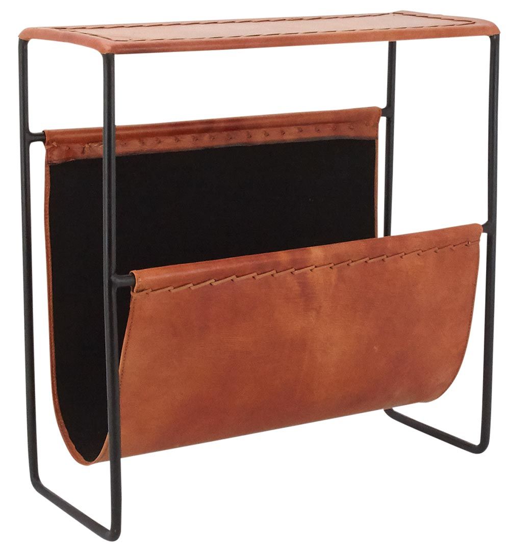 Porte-revues en métal et cuir