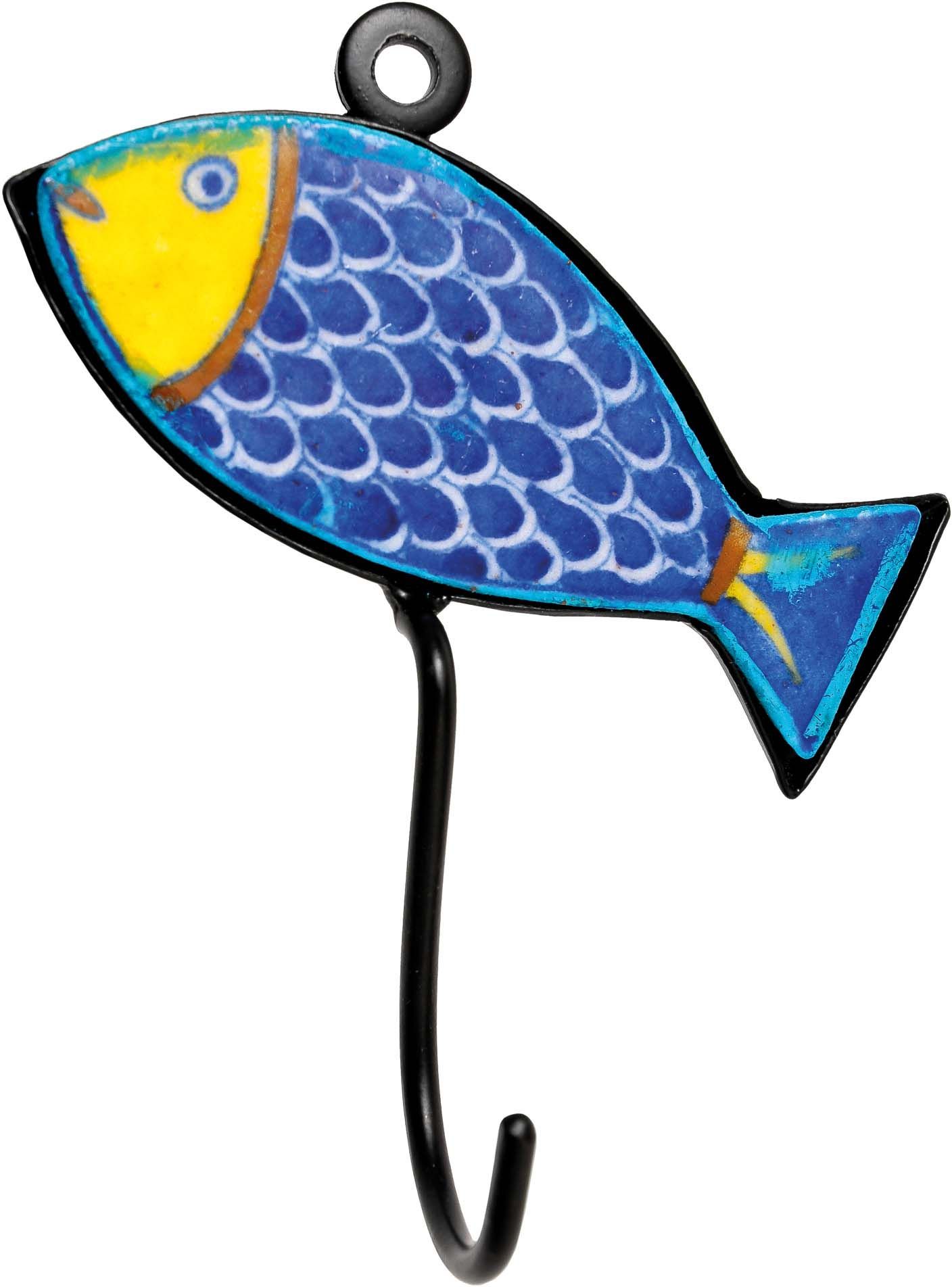 Patère en métal et céramique Poisson