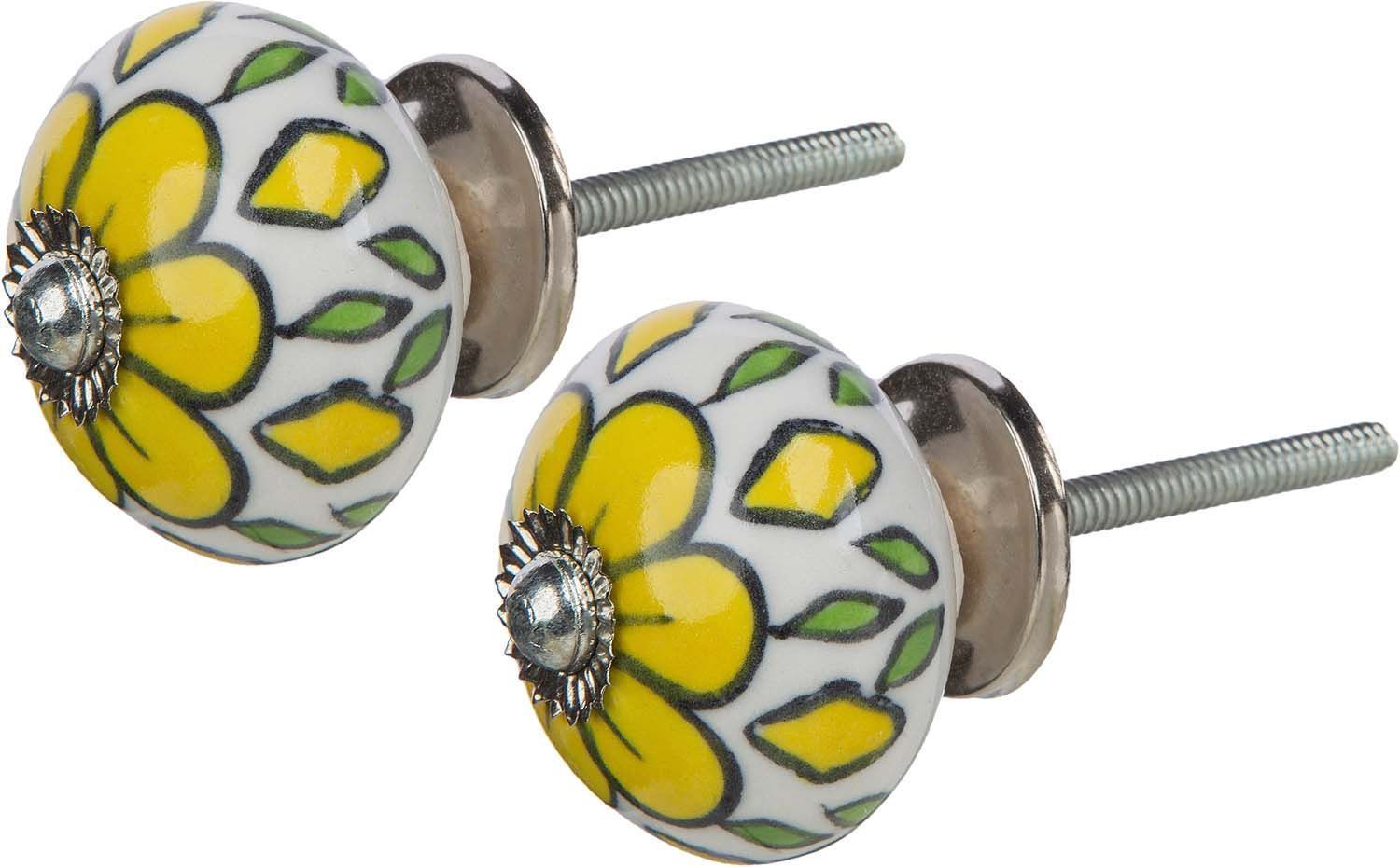 Boutons de porte fleur jaune en céramique (Lot de 2)