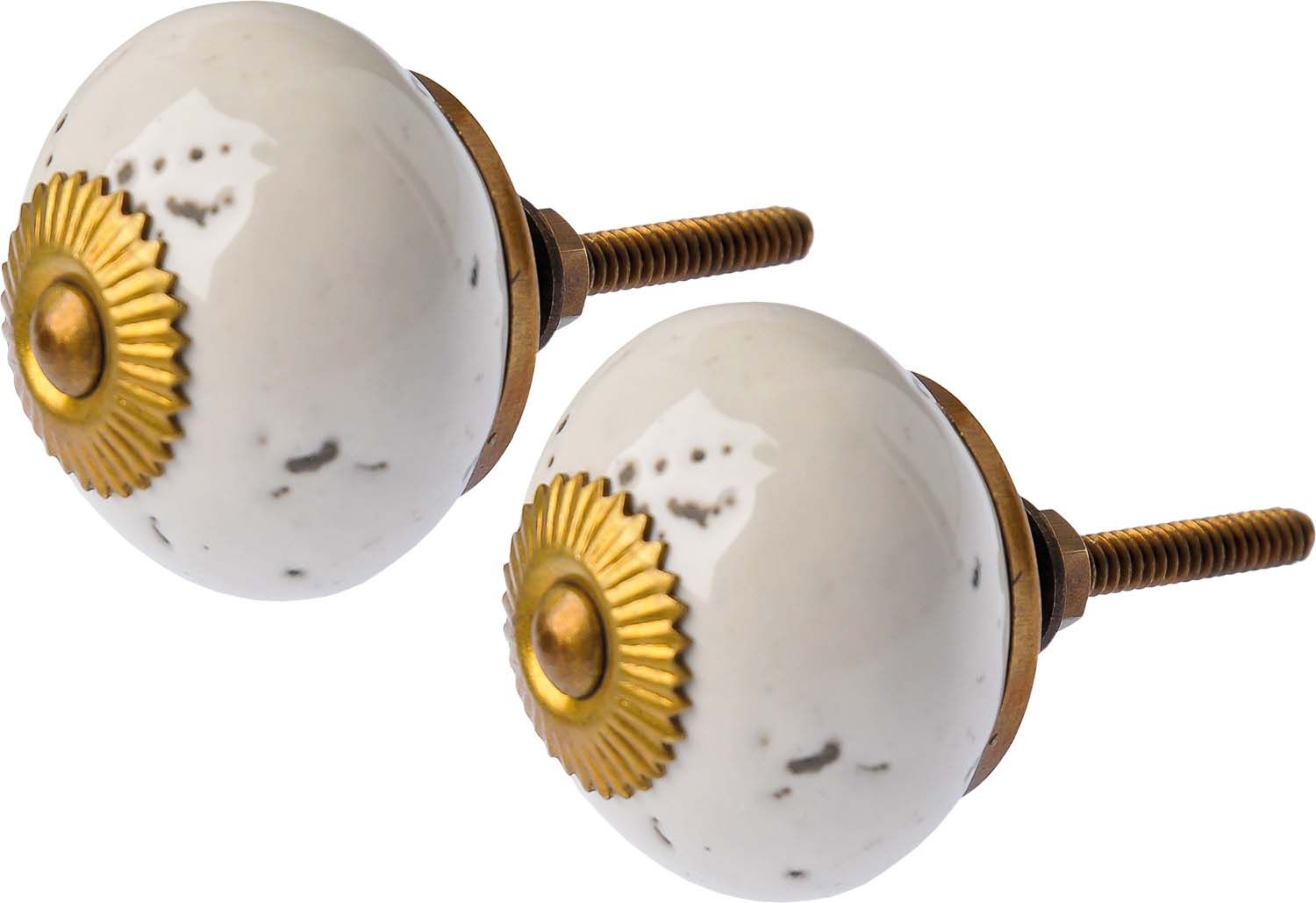 Boutons de porte blanc marbré en céramique (Lot de 2)