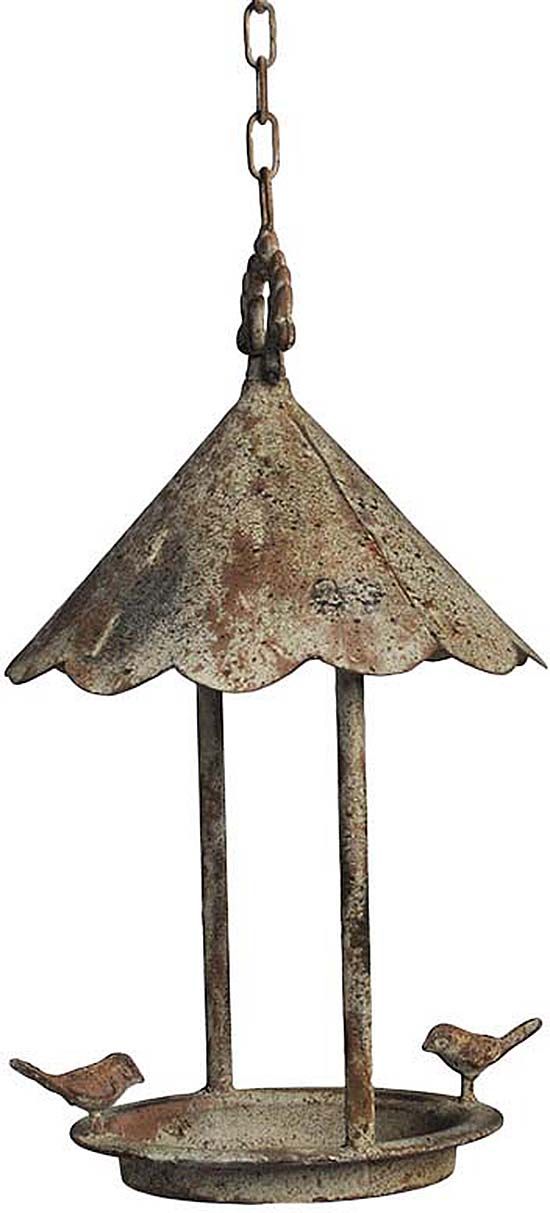 Mangeoire à oiseau à suspendre en fer patiné