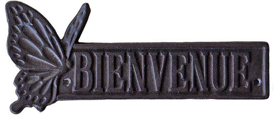 Panneau bienvenue en fonte papillon
