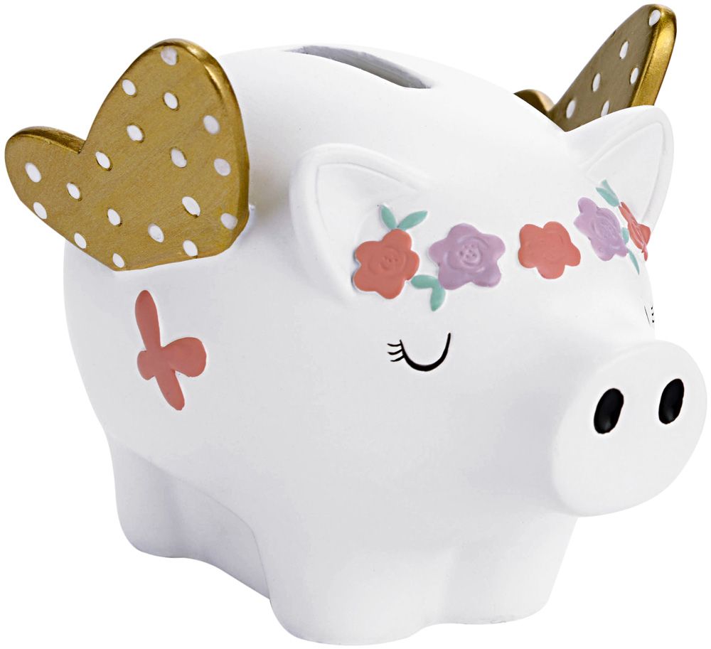 Tirelire cochon ailé en résine