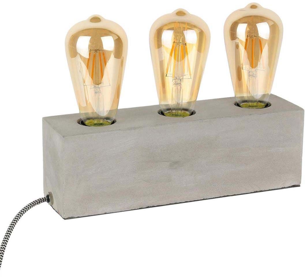 Lampe à poser rectangulaire finition ciment pour 3 ampoules 27 x 7.5 x 9 cm