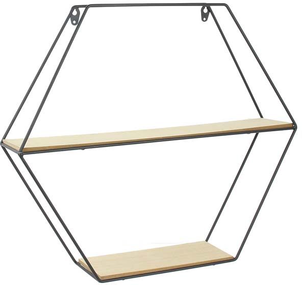 Etagère en bois et métal hexagonale 46 cm