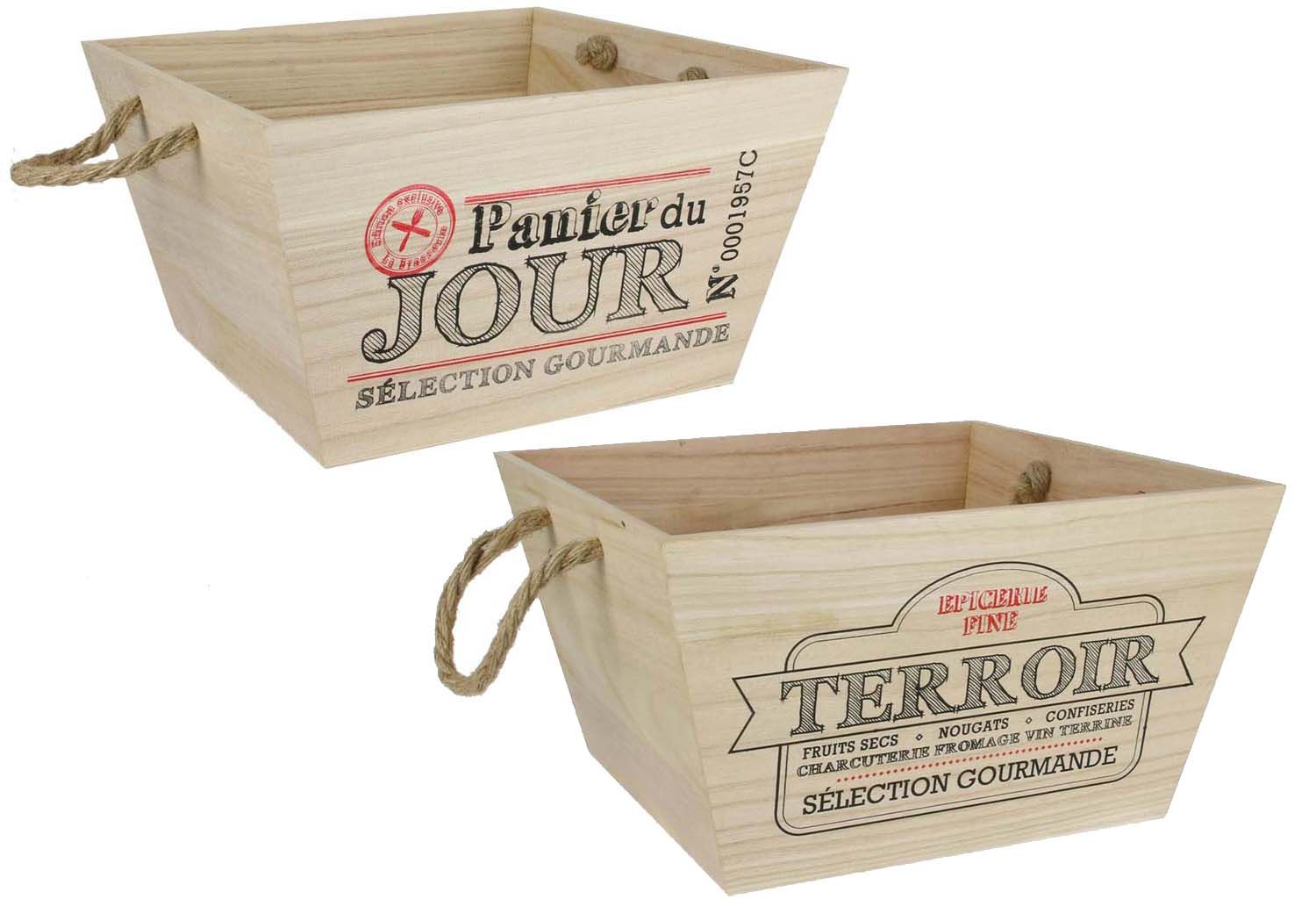 Corbeilles en bois anses en corde Bistrot (Lot de 2)