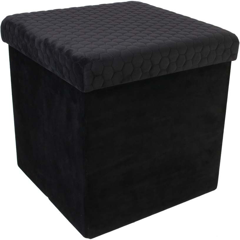 Pouf coffre pliable en velours motif nid d'abeille
