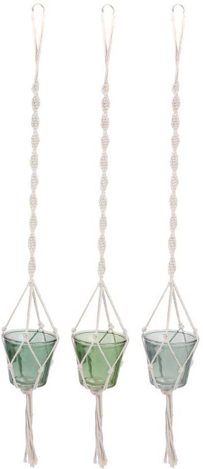 Pots suspendus en verre et macramé My Little Market (Lot de 3)