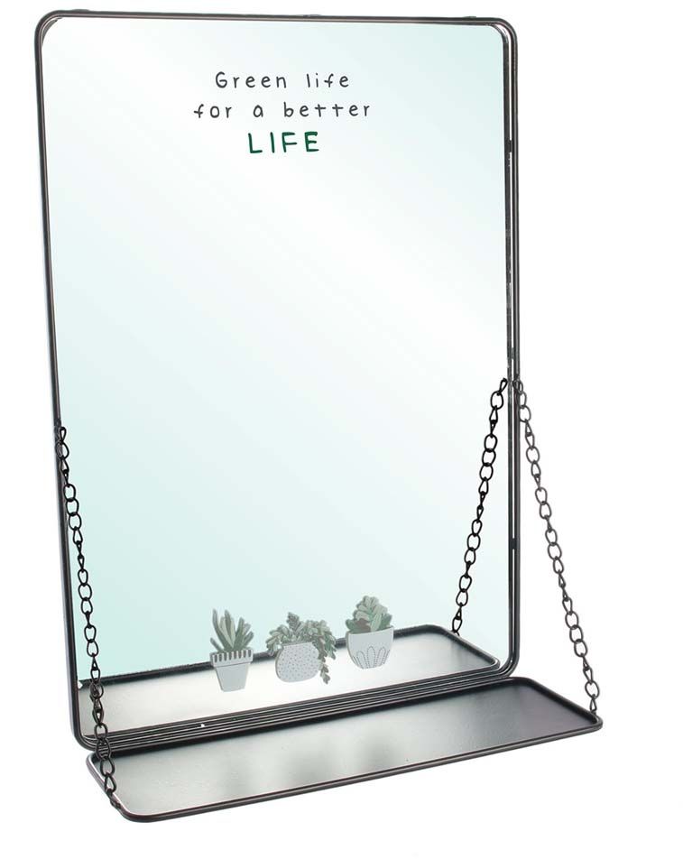 Miroir avec tablette et chainettes en métal noir 50 cm