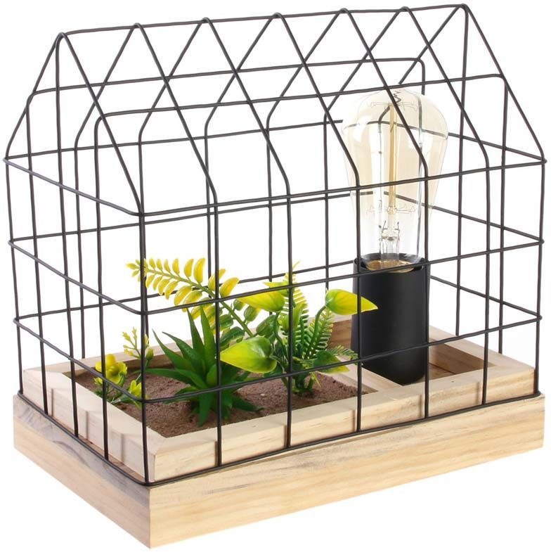 Lampe à poser avec plante artificielle en cage