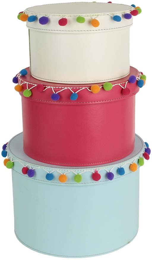 Boites rondes pompons colorés Baba le Lama (Lot de 3)
