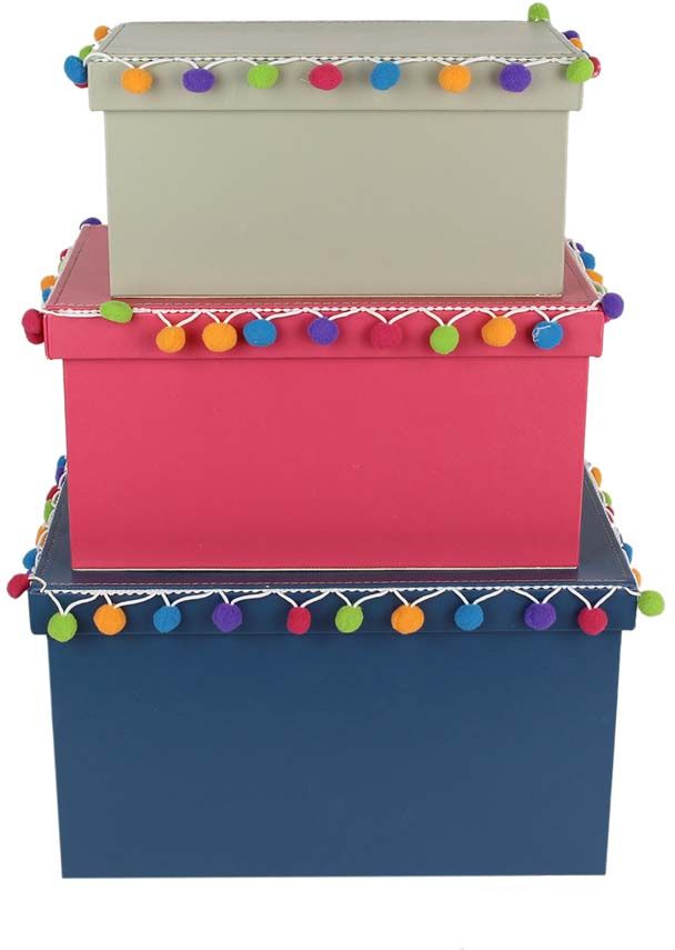 Boites rectangulaires pompons colorés Baba le Lama (Lot de 3)