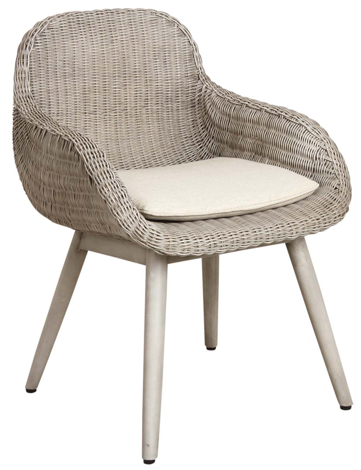 Fauteuil en rotin gris et bois