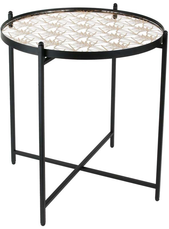 Table d'appoint en métal plateau miroir à motif