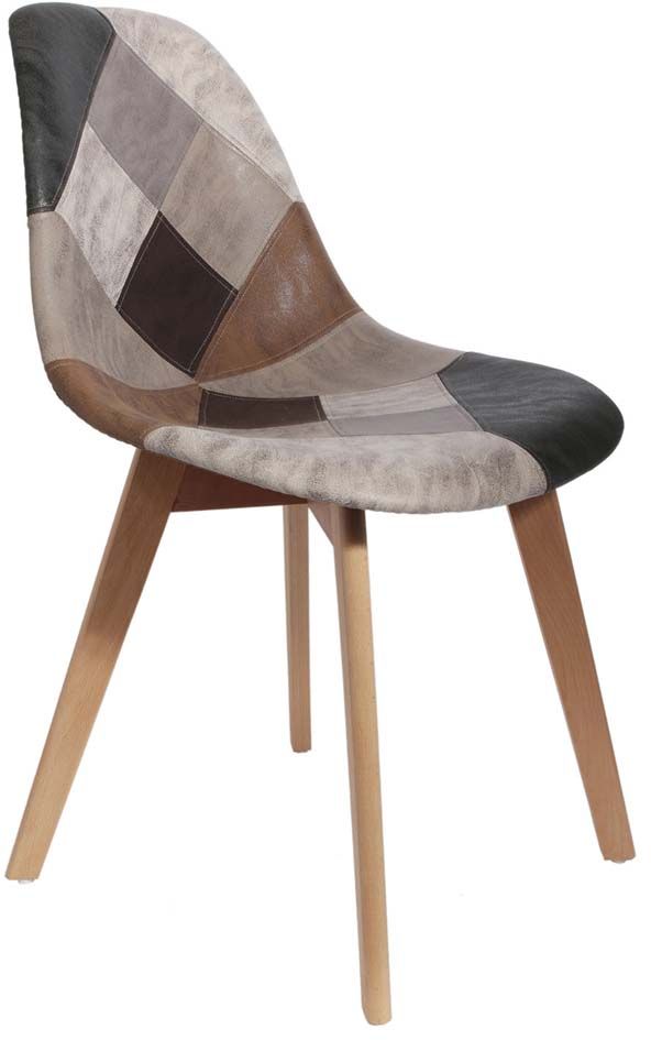 Chaise en bois et simili cuir Patchwork