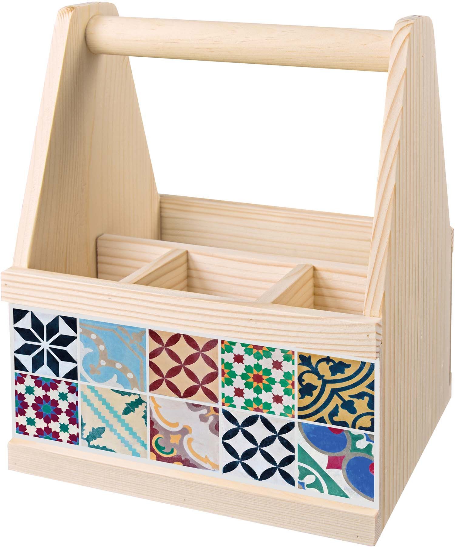 Range-couverts en bois avec motif imprimé Carreaux de ciment