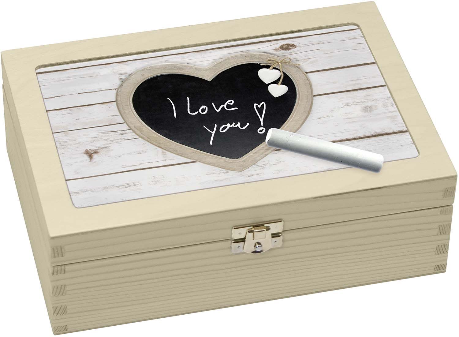 Boîte à thé en bois coeur en ardoise